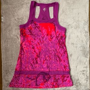 ALO Yoga Run Pilates Top Pink Orange Waist Tie Sleeveless Size Medium EUC